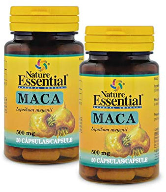 Nature Essential | Maca 500 mg | Complemento Alimenticio que Favorece la Resistencia | Ayuda contra el Cansancio | 50 Cápsulas | Pack 2 unidades