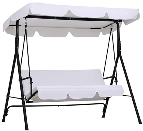 Outsunny - Balancín de jardín (3 plazas, inclinación, ajustable, cojines de asiento y respaldo, 1,72 x 1,1 x 1,52 cm, acero negro, poliéster, color blanco