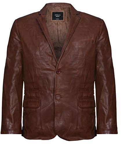 Infinity Leather Blazer de Cuero Genuino Marrón para Hombres Suave Chaqueta de Estilo Italiano con Entallado y Estilo M