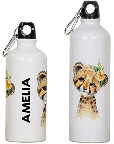 Printtoo Kinder Personalisierte Wasserflasche Baby Gepard Madchen Drucke Aluminium Sportflasche Mit Karabinerhaken 650ml/21.9oz