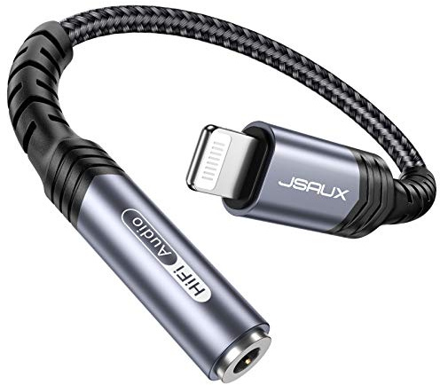 JSAUX Adapter Lightning Auf Klinke, iPhone aux Adapter [Apple MFi Chip] | iPhone Kopfhörer Adapter mit TRRS Audio-Mikrofon, Kompatibel Mit iPhone 14/14 Plus/14 Pro/14 Pro Max/13/12/11/XR/XS/8/7/iPad