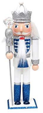 Dekohelden24 Wooden Nutcracker King in Silver/Blue/White, with Glitter, Dimensions (L x W x H): 6 x 5.5 x 18 cm, 18 cm