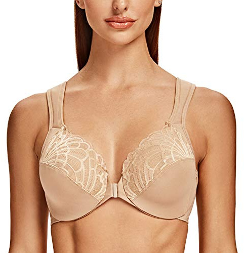 MELENECA Front Fastening Bras for Women Plus Size Underwire Unlined Lace Cup Cushion Strap
