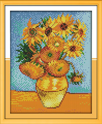 Kit di ricamo a punto croce timbrato fai da te 11CT prestampato, linea completa di kit di partenza per principianti: Van Gogh girasole dipinto 24x32 cm