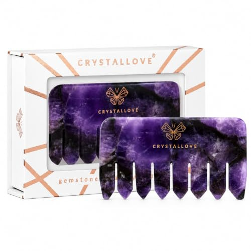 CRYSTALLOVE Amethyst Massagekamm – natürlicher Amethyst Kamm für Kopfhaut und Körper, manueller Scalp Massager für Haarpflege, Body Combing, Wellness und Home Spa