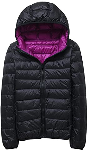 Chaqueta Plumas Reversible Ligera Mujer Capucha Invierno Plumífero Ultraligero Anorak Plumon Down Puffer Jacket Abrigo Cazadora 3XL