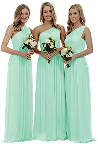 dinavian Vestido de gasa con un solo hombro para mujer, vestido de baile de graduación, boda, dama de honor, verde menta, 40