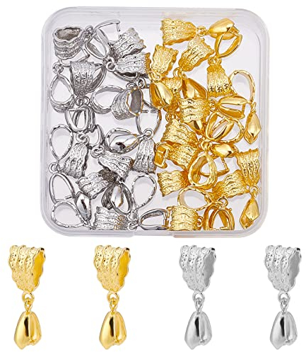 SUPERFINDINGS 32 Stück 2 Farben Messing Anhänger Klemmschlaufe Teardrop Eispickel Klemmschlaufe Filigrane Zahnstange Schnalle Perlen Anhänger Verbinder Für DIY Halskette Armband Schmuckherstellung