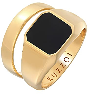 Kuzzoi Herrenringe, Siegelring mit Emaille (12 mm) und Klassischer Bandring (4.5 mm) in 925 Sterling Silber, 2 Silberringe für Männer, Ring Set Herren, goldenes Ringgröße 66, 0606751022_66