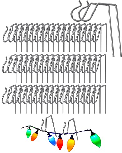 NACETURE 50 Pack Stainless Steel Christmas Light Hangers with Gutter Guard, Heavy-Duty Metal Hooks