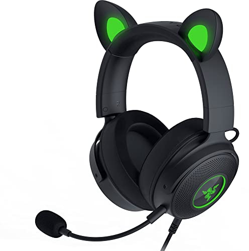 Razer Kraken Kitty V2 Pro RGB-Headset: austauschbare Ohren (Kitty, Bär, Hase) – Stream-Reaktivbeleuchtung – abnehmbares hyperklares Nierenmikrofon – 50 mm Treiber – 7.1 Surround Sound – Schwarz
