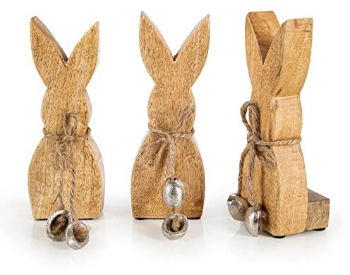 Logbuch-Verlag 3 Hasen Holzhasen braun Osterhasen Holz zum Hinstellen Geschenk Holzdeko Ostern Set 15 cm