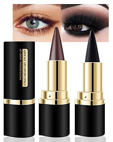 evpct 2Pcs Black Brown Long Wear Gel Eyeliner Pencils for Eye Black Face Paint, Goth Halloween Makeup Kit, Eye Liner Waterproof Smudge Proof, Cream Coal Brown Eyeliner Lipstick Set, delineador de ojos