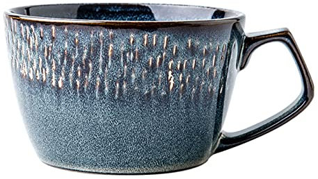 LAVAMI 500 ml Vintage Keramik-Kaffeetasse, Suppentasse mit Henkel, kleine Frühstücksschale for EIS, Dessert-blau-13,5 x 11,5 x 9 cm
