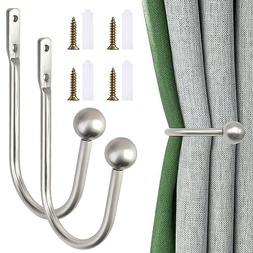 Metal Curtain Tie Backs,Silver Curtain Holdbacks,2 Pieces Curtain Tie Backs Hooks,Curtain Tiebacks With Screws,Tie Backs Hooks For Curtains