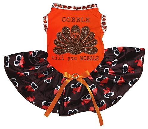 Petitebelle Brown Gobble Turkey Till You Wobble Puppy Dog Dress (Orange/Truthahngesicht, Größe XXL)