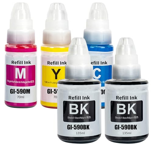 LAIPENG GI-490 GI-590 Tinte Kompatibel für PIXMA G1400 G1410 G2400 G2410 | 5-Multipack für G3400 G4400 G4411 G3501 G2501 G1501 G4511 G1500 G1510 G2500 G2510 G3500 G3510 G4500 G4510 Drucker GI490 GI590