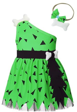 Lito Angels Flintstone Pebbles Fancy Dress Up Costume with Headband for Infant Baby and Little Girls, Orange Green