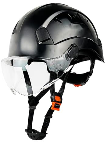 SF06 Bau-Sicherheitshelm mit Visier, ABS-Schutzhelm, verstellbare Belüftung, Hardhats Industrie, Arbeitskopfschutz für Herren, Schwarz