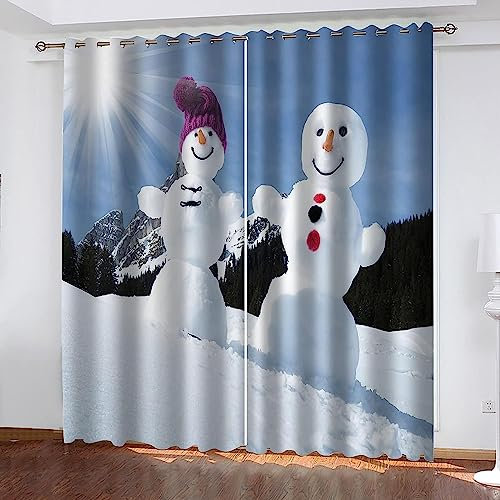 Boys Verdunkelungsvorhang-Set Für Schlafzimmer 3D-Druck Sonnenschein Weißer Schneemann Vorhänge Für Kinderzimmer Schiebegardine Blickdicht Für Dekoration Wohnzimmer Hotelbüro Esszimmer -2L1D7P3E9K9