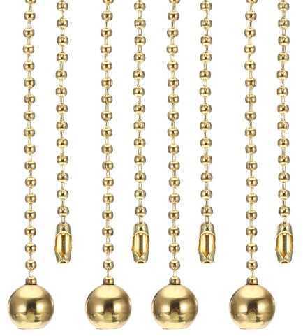 PATIKIL 1M 3.3ft Ceiling Fan Pull Chain, 4 Pcs Beaded Pulls Cord Extender Ball Pendant for Fan Light Chandelier Table Lamp Pulling Switch, Gold Tone