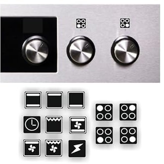 A Set of Cooker Stickers for Electric Cooker Gas Cooker Ovens Symbol for Marking (RPM2/1) (White Symbols on Black Background, 9mm)