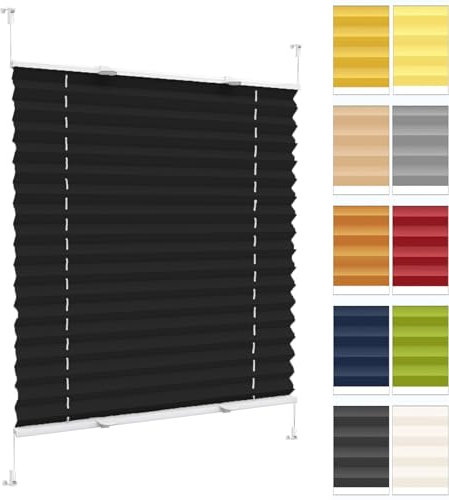 Plisseerollo Fensterrollo Faltrollo Jalousie 40 x 40 cm, Sonnenschutz Easyfix Lichtdurchlässig, Klemmen Plissees Sichtschutz Fenster, Jalousie Easyfix Faltrollo, für Fenster & Tür, Schwarz