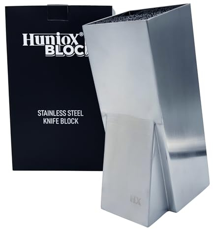 Huniox® Block - Messerhalter Mit Borsten - Unbestückter Messerblock Universal - Messerständer Aus Edelstahl (Silver)