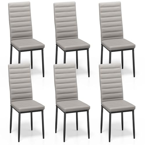 Bealife Esszimmerstühle 6er-Set, Esszimmerstühle-Set für Küche, Esszimmer, Esszimmerstuhl aus Kunstleder mit hoher Rückenlehne, modern (Hellgraues PU-Leder, 6er Set)