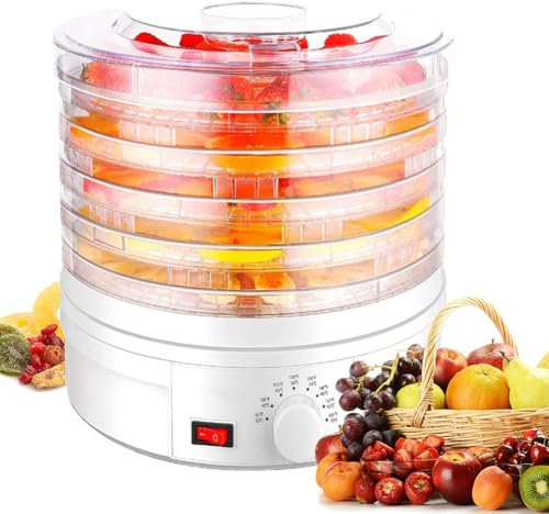 Déshydrateur Alimentaire, Conservateur et séchoir électrique avec 5 Plateaux Transparents empilables, Ventilateur monté en Bas, lyophilisateur pour la Viande séchée, Les Fruits, Les légumes et