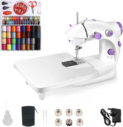 Outbit Mini Electric Sewing Machine Set, 202A Beginner Sewing Machine with Expansion Board and 99pcs Needlework Set