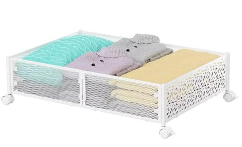 KKXXYQFC Zusammenklappbare Unterbett-Aufbewahrung, rollende Unterbett-Aufbewahrungsbehälter aus Metall mit Rädern, Schuh-Aufbewahrungsbehälter unter der Bettschublade für Kleidung, Decke, Spielzeug,B