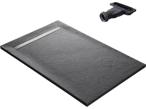 Receveur de douche haute densité aspect pierre - grille caniveau (Gris 925, 120 x 90 cm)