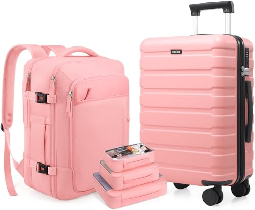 Roadcheer Gepäck-Sets Trolley Koffer Reisekoffer aus Polycarbonat Hartschalen mit 4 Rollen & TSA-Schloss | 1 Reiserucksack, 3 Kulturbeutel ‌und 1 Schuhbeutel