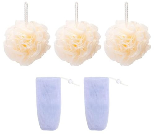 3 Bombe Da Bagno Bianche E 2 Reti In Schiuma, Strumenti Per La Pulizia Del Corpo, Articoli Da Toeletta, Utensili Da Bagno Morbidi E Confortevoli