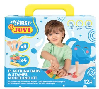 Jovi - My First Pâte à modeler, 4 barres de 38 g + 3 tampons en bois | sans gluten, ne sèche pas, pour enfants à partir de 12 mois