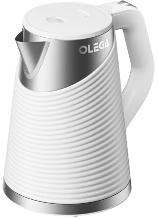 OLEGA Wasserkocher 1800W - schnell kochender Heißwasserkessel, 1,8 l Abschaltautomatik Doppelschichtige Isolierung, Innenmantel aus Edelstahl teekocher elektrisch Teekessel, BPA frei, Kettle, Schwarz