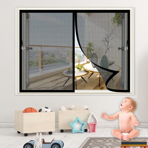 Fliegengitter Tür, Magnet Insektenschutz Balkontür 128x190 cm Lichtdurchlässig, Reißfest, Wetterfest, Langlebig Fliegengitter für Fenster Ohne Bohren Automatisch Verschließen für Alle Fenster, Schwarz