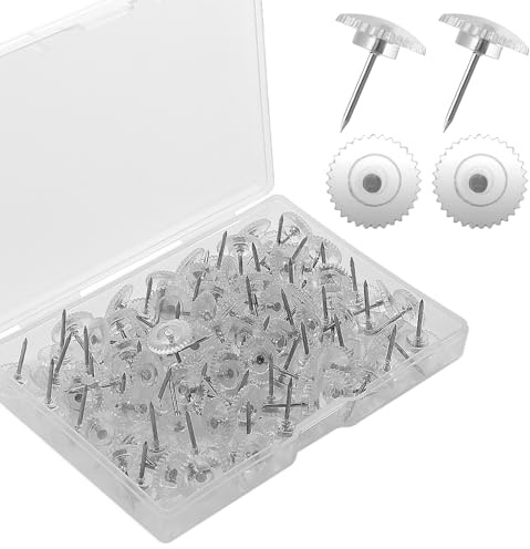 Larrel 100 Stück Reißzwecken Transparente, Kunststoff Reißzwecken 1,6 x 1,2 cm Kleine Pinnadeln mit Plastikbox Reißzwecken Stecknadeln für Korkplatte, Landkarte, Fotos, Haus, Brüo, Handwerke