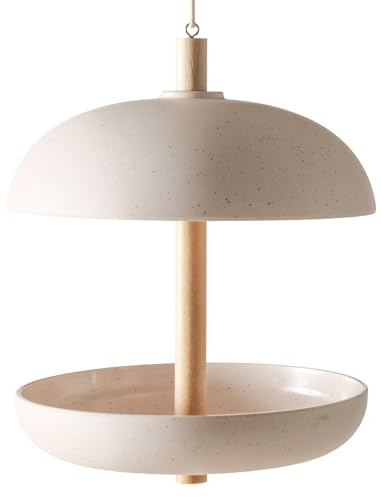 BOLTZE Vogelfutterstation Giardino (Farbe Weiß/Natur, aus Bambus, Höhe 26 cm, Ø 21 cm, Füllmenge 500 ml, Rund, mit Hängevorrichtung, Futterspender) 2061868