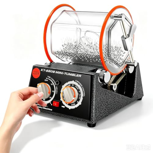 60W Schmuck-Poliermaschine Rotationspoliermaschine mit 0-60 Minuten Timer Kugelmühle Rotationspolierer Rotary Tumbler Poliertrommel 5 Geschwindigkeitssteuerung 500-3000RPM