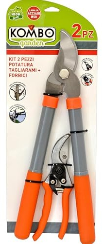 KOMBO Garden - Kit 2 Pezzi Potatura – Tagliarami Bypass 38 cm + Forbici da Giardino 20 cm – Lame in Acciaio al Carbonio, Manici Ergonomici Antiscivolo – Alta Precisione e Comfort
