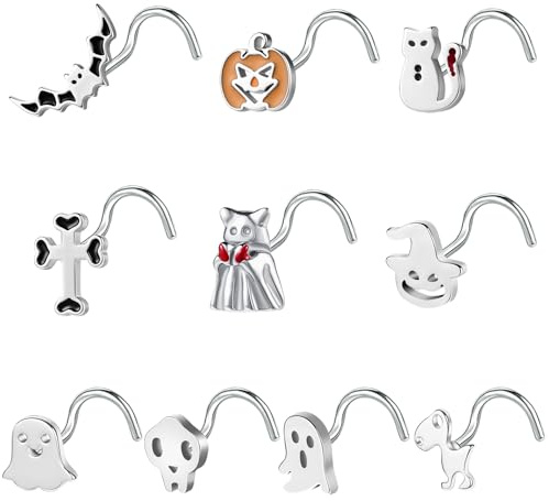 BodyAce 20G Nose Rings Halloween Nose Stud Stainless Steel Nostril Studs Ring L Shaped Nose Piercings Gothic Halloween Jewellery for women men