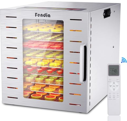 Food Dehydrator for Jerky, 9 Stainless Steel Large Trays, 800W Fruit Dehydrator with Remote Control, 24H Timer and 194°F Temperature Control, Food Dryer for Jerky, Herbs, Fruit, Dog Treats