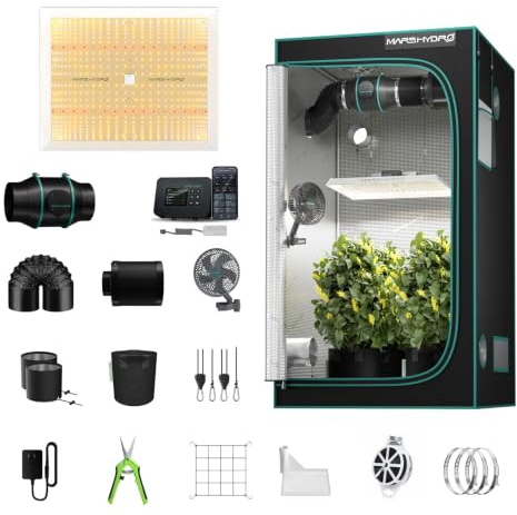 MARS HYDRO Smart Grow Tent Kit 4x4, TSW2000 WiFi Control Grow Kit System | 300W Full Spectrum LED, 1680D 40x40x70 Grow Tent, 4 Automatic Ventilation System, iControl Controller, 10 Speed Fan