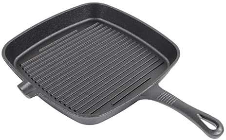 Fyearfly Poêle grill en fonte avec poignée ergonomique et surface antiadhésive pour la maison, le camping, la cuisine
