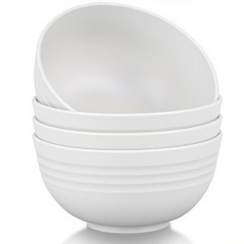 GZTFPQ Lot de 4 bols à céréales - Blanc - Sans BPA - Passe au micro-ondes | Bols réutilisables légers pour riz, soupe de pâtes, salade, fruits et collations pour un usage domestique quotidien