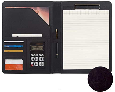 WEKONUMEX A4 Padfolio Portfolio Binder, A4 Business Portfolio Binder With Zipper Pockets And Calculator Multicolor 335x240mm(Black)