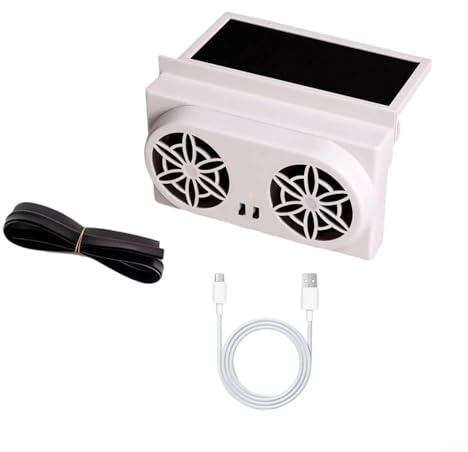 Sandyseptember Car Window Solar Fan, Rechargeable Auto Exhaust Ventilator Air Circulation System for Vehicle Interior Cooling(White)
