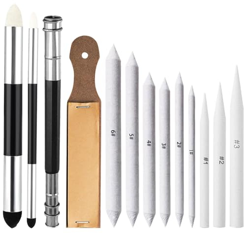 Set da 13 pezzi di fusti e tortillon, strumenti professionali per sfumare arte con penne spugna e temperamatite per carta vetrata, lavabili e riutilizzabili, per schizzi a carbone, grafite da artisti